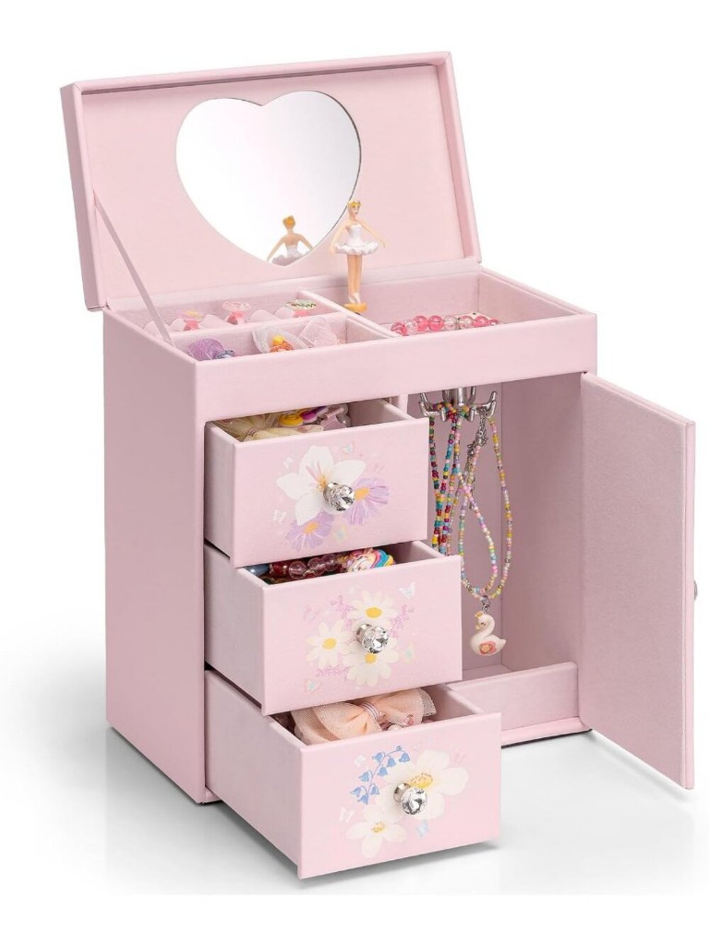 Musical Jewelry Box with 4 Layers, 3 Drawers & Necklace Hook - Elegant Storage